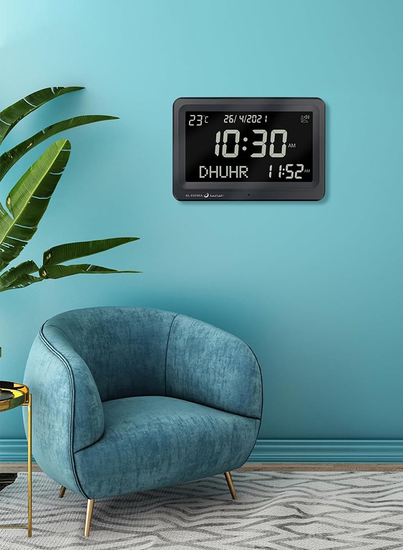 الفاتحة ساعة أذان مع 8 أصوات أذان، متعددة اللغات، تقويم، شاشة LED لصلاة المسلمين، المنزل، المكتب، ديكور المسجد (أسود) - Image 3