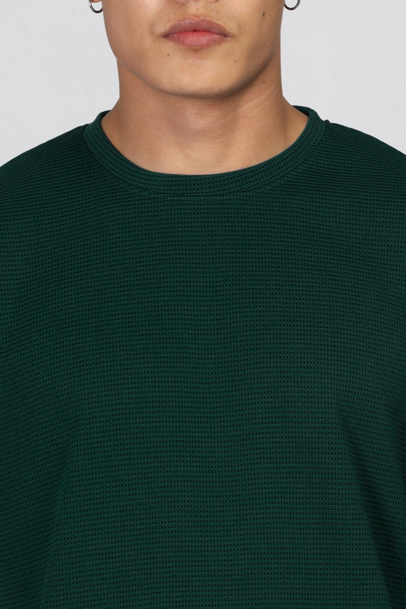 SHODOX® Men Oversized T Shirt Solid Dotted Design | Round Neck Loose Fit Drop Shoulder Casual T-Shirt for Men Bottle Green - Image 5