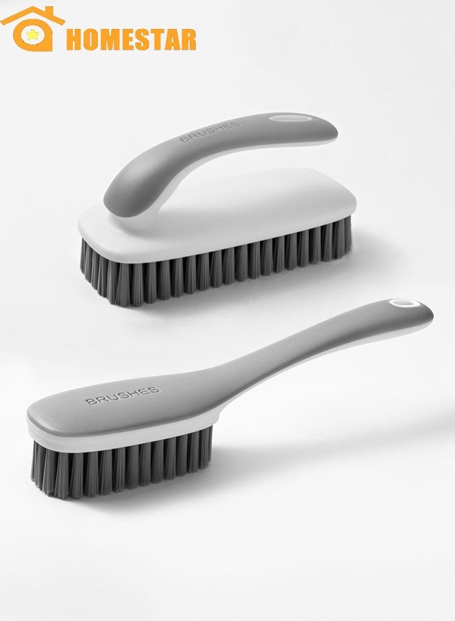 HOMESTAR 2 Pack Household Bristle Cleaning Brush, Stain Removal Carpet Brush, Shoe Brush Supplies Set with Comfort Grip for Cleaning Carpets Sneakers Clothes, Grey - Image 1