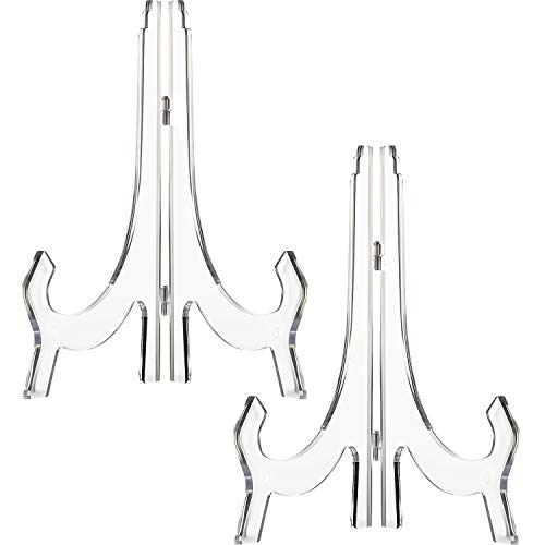 Hestya 2 Pieces, 9.8 Inches Clear Acrylic Easels Display Stands/Plate Stands for Display Photos Holder Picture Frames or Other Items at Weddings, Birthdays, Home Decoration, Tables - Image 1