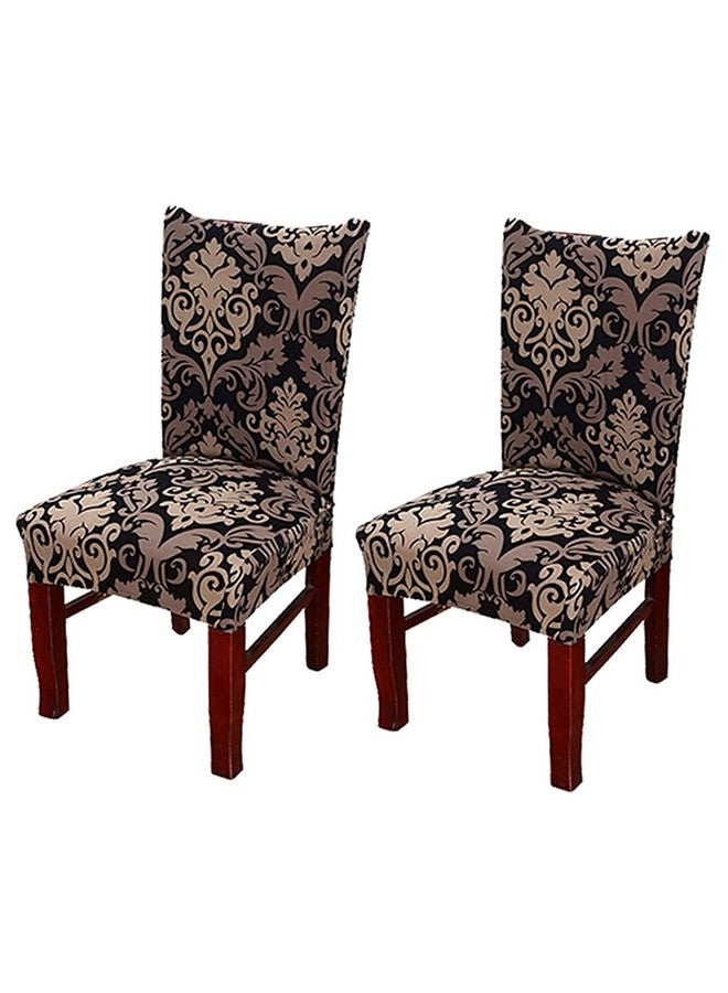 Styleys Polyester Washable Elastic Dining Chair Cover Slipcovers, Royal Black/Gold, Set of 2, SLMC123 - Image 1