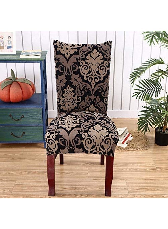 Styleys Polyester Washable Elastic Dining Chair Cover Slipcovers, Royal Black/Gold, Set of 2, SLMC123 - Image 2