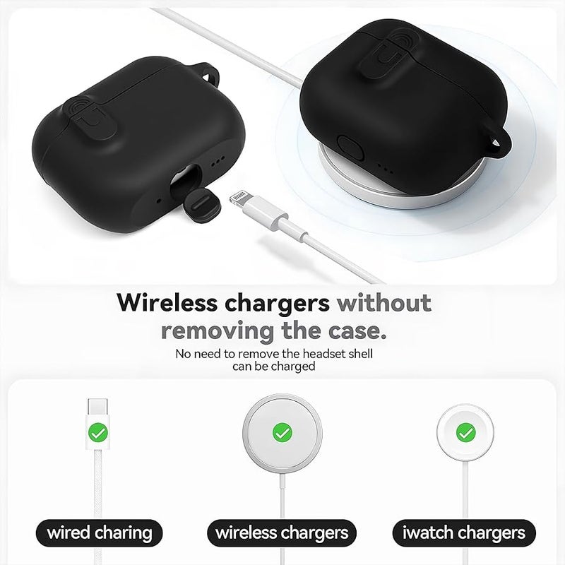 Woyinger Compatible with AirPod 4 Case Cover with Cleaner Kit, Soft Silicone Cover for airpod 4 case Comes with Magnetic Lid Lock & Keychain-Solid for Women/Men,Black - Image 4