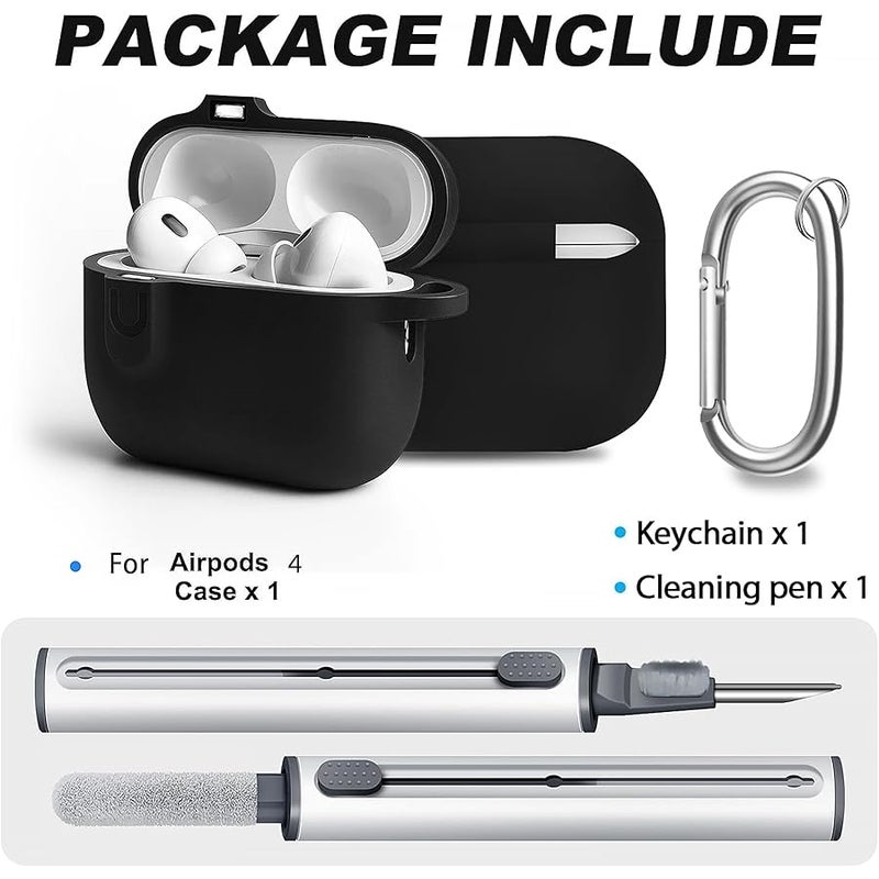 Woyinger Compatible with AirPod 4 Case Cover with Cleaner Kit, Soft Silicone Cover for airpod 4 case Comes with Magnetic Lid Lock & Keychain-Solid for Women/Men,Black - Image 2