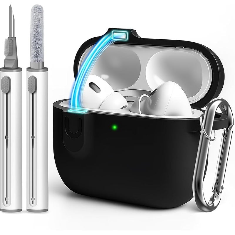 Woyinger Compatible with AirPod 4 Case Cover with Cleaner Kit, Soft Silicone Cover for airpod 4 case Comes with Magnetic Lid Lock & Keychain-Solid for Women/Men,Black - Image 1