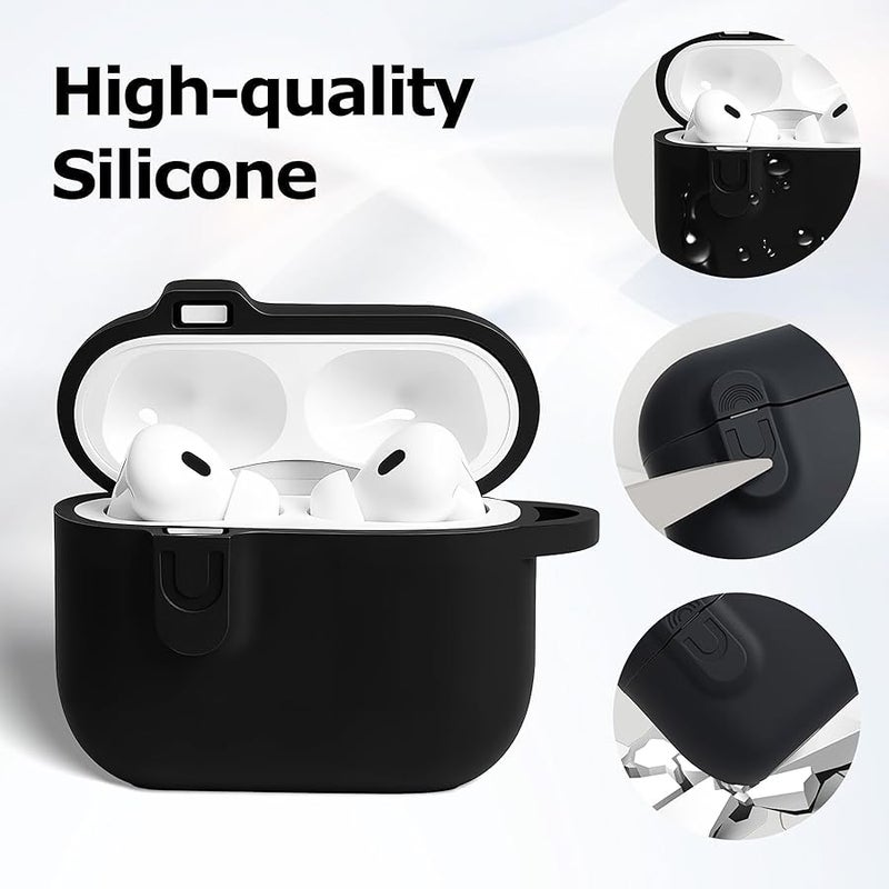 Woyinger Compatible with AirPod 4 Case Cover with Cleaner Kit, Soft Silicone Cover for airpod 4 case Comes with Magnetic Lid Lock & Keychain-Solid for Women/Men,Black - Image 3