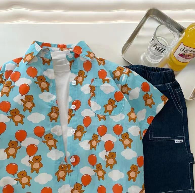 Boys' Suit Summer Dopamine New Children'S Summer Casual Shirt Shorts Handsome Baby Loose Trendy - Image 1