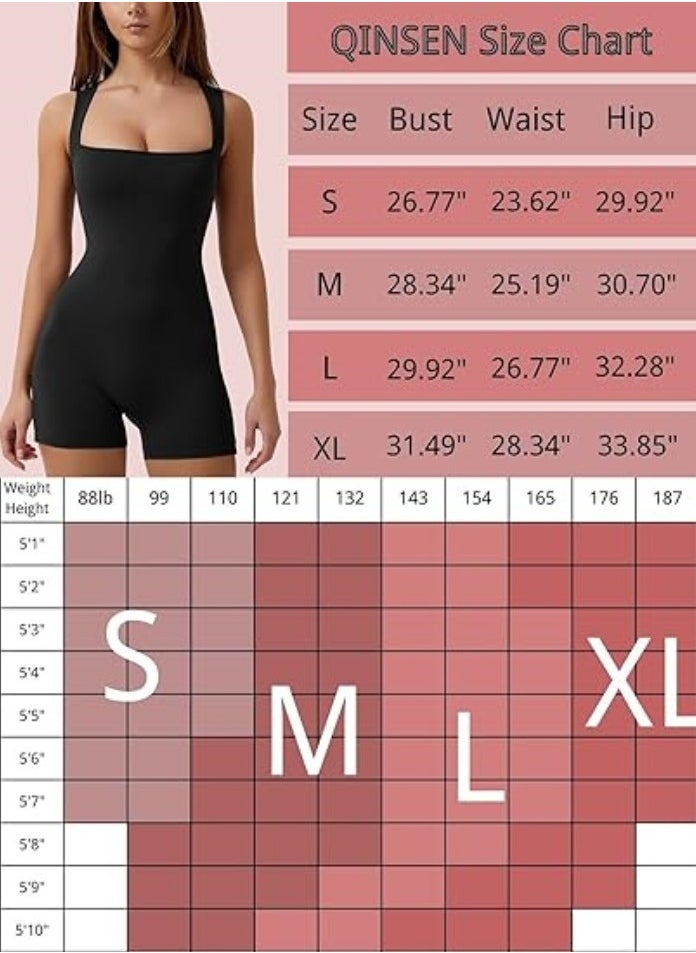 NIBEMINENT - Women's One-piece Summer Clothes Lace-up Square Neck Vest Belly Controlling Stretch Shorts Jumpsuit Yoga Wear - Image 1