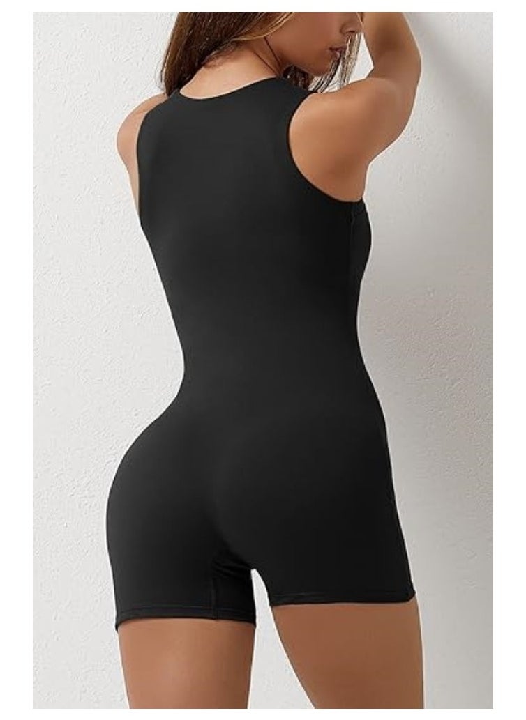 NIBEMINENT - Women's One-piece Summer Clothes Lace-up Square Neck Vest Belly Controlling Stretch Shorts Jumpsuit Yoga Wear - Image 1