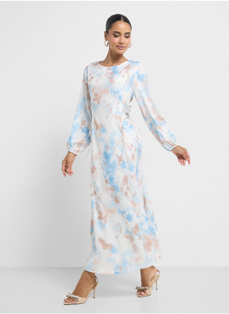 Khizana Printed Dress With Side Tie Up  - Image 1