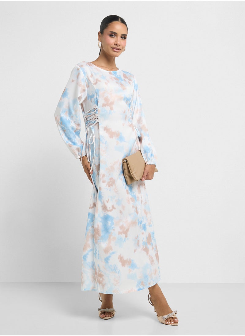 Khizana Printed Dress With Side Tie Up  - Image 4