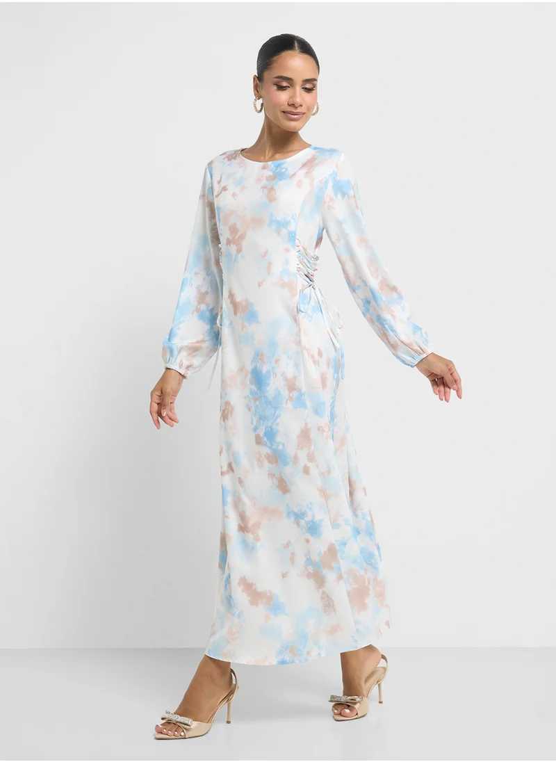 Khizana Printed Dress With Side Tie Up