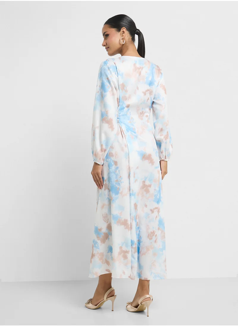 Khizana Printed Dress With Side Tie Up