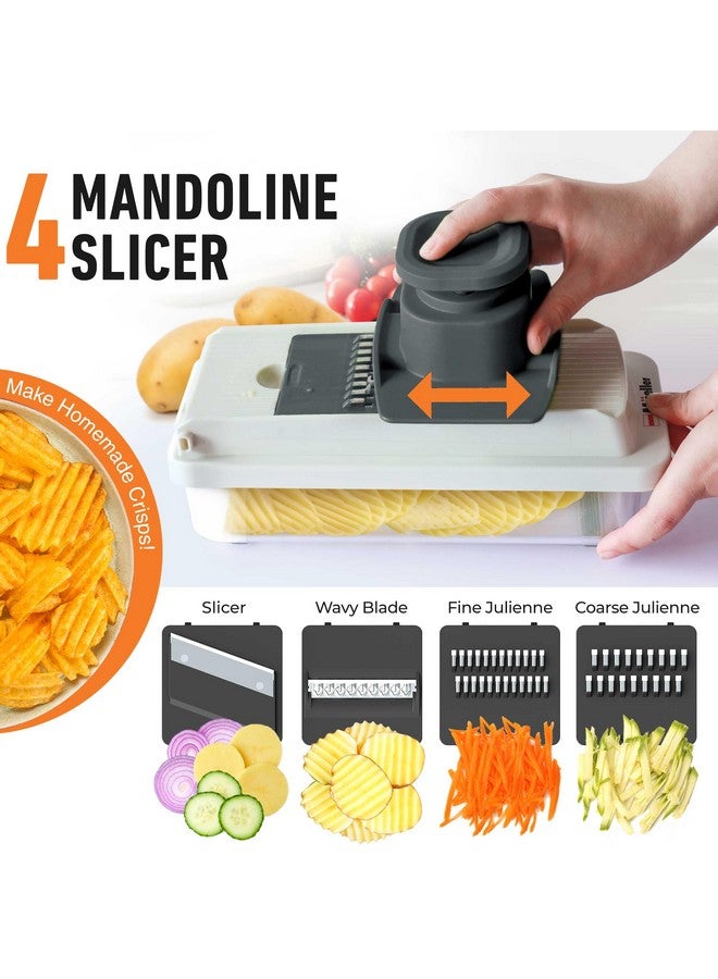 Mueller مفرمة خضروات 9 شفرات، قاطع مانولين، مفرمة خضار، مبشرة جبن، قاطع بصل، قاطع خضار، مكعبات، مفرمة طعام مع حاوية، أدوات ومستلزمات المطبخ، أبيض رمل/رمادي - Image 4
