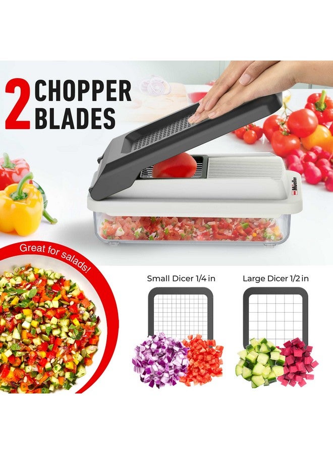 Mueller مفرمة خضروات 9 شفرات، قاطع مانولين، مفرمة خضار، مبشرة جبن، قاطع بصل، قاطع خضار، مكعبات، مفرمة طعام مع حاوية، أدوات ومستلزمات المطبخ، أبيض رمل/رمادي - Image 3