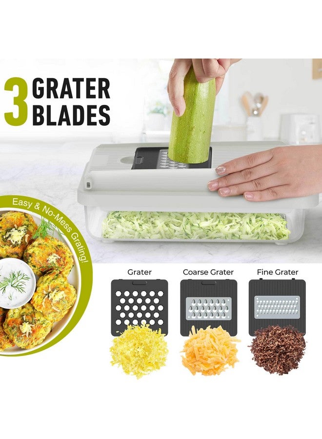 Mueller مفرمة خضروات 9 شفرات، قاطع مانولين، مفرمة خضار، مبشرة جبن، قاطع بصل، قاطع خضار، مكعبات، مفرمة طعام مع حاوية، أدوات ومستلزمات المطبخ، أبيض رمل/رمادي - Image 5