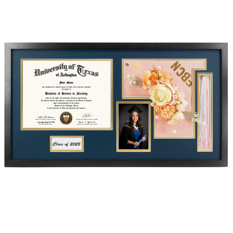 GraduationMall GraduationMall Class of 2025 Graduation Shadow Box Frame for 85x11 Diploma  4x6 Photo with Graduation Cap  Tassel Holder Wood Display Case