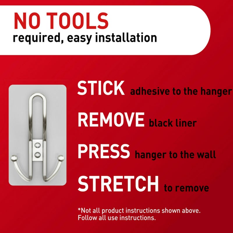 Command X-Large Satin Nickel Triple Hook, 1 Hook, 3 Strips, Damage-Free Hanging with Adhesive Strips, No Tools Wall Hook for Hanging Decorations in Living Spaces - Image 4