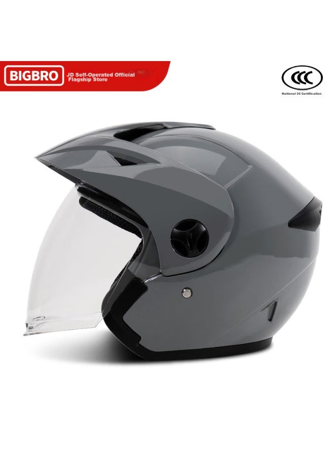 Bigbro Ky188 Cement Gray, New National Standard 3c Motorcycle And Electric Bicycle Helmet, Uni For All Seasons, Summer Sun Protection, Electric Scooter Safety Helmet With Visor - Image 2