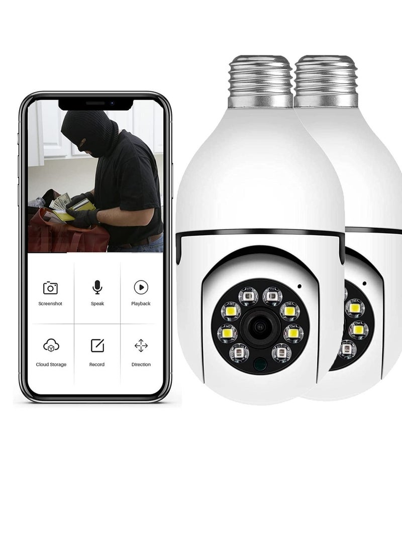 ELTRAZONE كاميرا أمان لمبة ضوئية 2 قطعة 2.4GHz و 5G واي فاي خارجية، كاميرا أمان لمقبس ضوء E27 1080P، كاميرات أمان منزلية 360° داخلية، رؤية ملونة كاملة نهاراً وليلاً، كشف حركة ذكي - Image 1