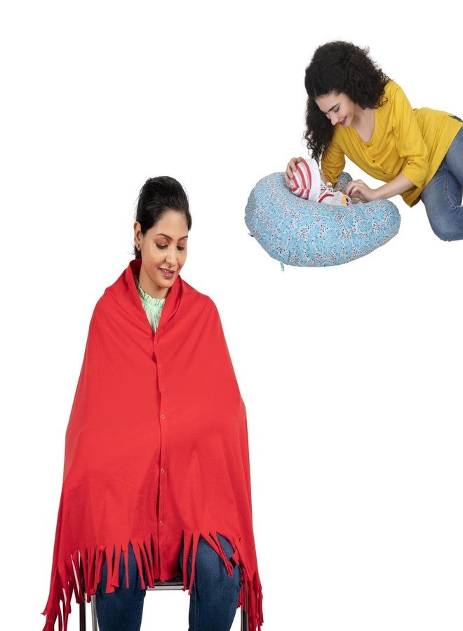 nene Multipurpose Maternity Feeding Shawl, Breastfeeding Pillow Combo Pack, 100% Cotton, Pregnancy Pillow, Nursing Pillow and Shawl, Feeding Scraf with Pillow (Red)