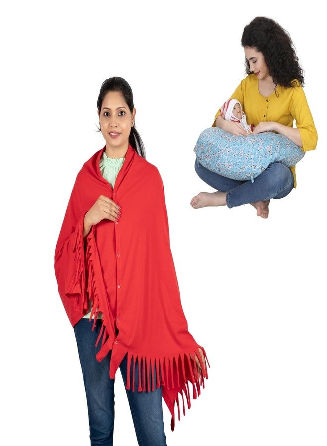 nene Multipurpose Maternity Feeding Shawl, Breastfeeding Pillow Combo Pack, 100% Cotton, Pregnancy Pillow, Nursing Pillow and Shawl, Feeding Scraf with Pillow (Red) - Image 2