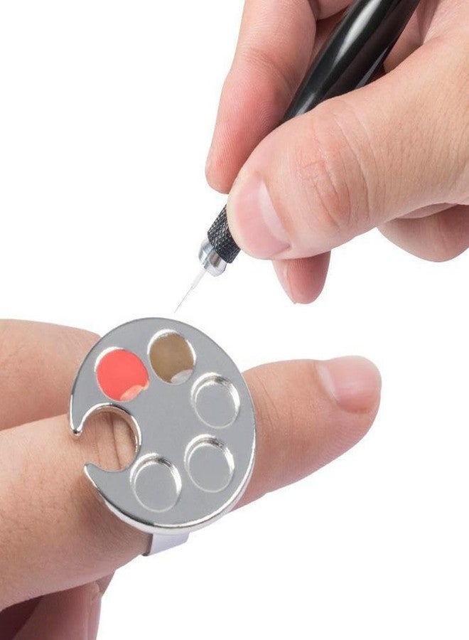 HOTWE Mini Manicure Palette, 2 Pieces Metal Color Palette Rings, Nail Art Paint Tools, Microblading and Semi Permanent Makeup Supply (Roundel) - Image 3