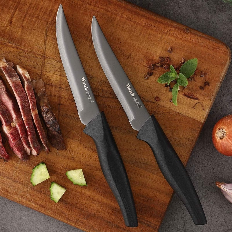 Wanbasion Black Non Serrated Steak Knives Set, Steak Knife Set Dishwasher Safe, Sharp Steak Knives Set for Kitchen with Ergonomic Handles - Image 5