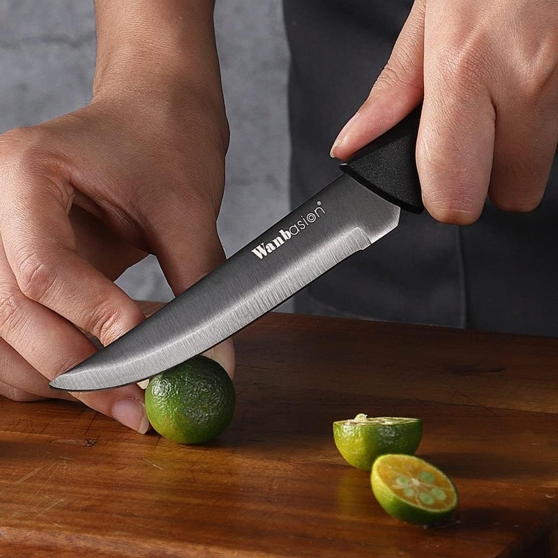 Wanbasion Black Non Serrated Steak Knives Set, Steak Knife Set Dishwasher Safe, Sharp Steak Knives Set for Kitchen with Ergonomic Handles - Image 3