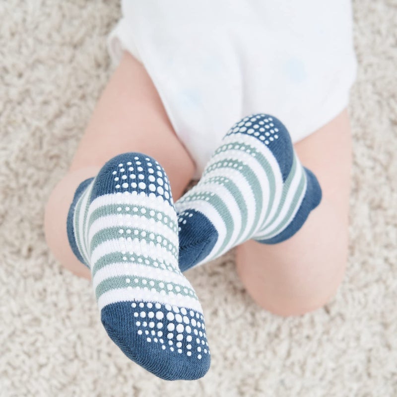 ZAPLES Baby Boys Non Slip Grip Ankle Socks with Non Skid Soles for Infants Toddlers Kids, 12 Pairs, Stripes Assort, 12-36 Months - Image 5