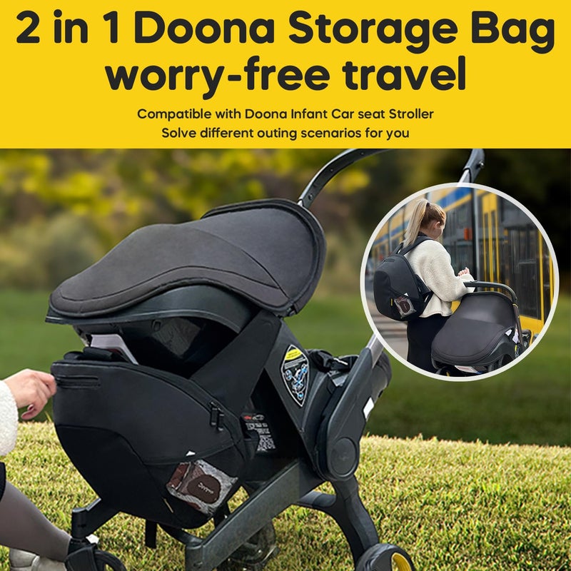 Mamatepe Storage Bag Compatible With Doona Infant Car Seat  Organizer Bag Wearable Backpack For Baby Travel Stroller Bag For Doona Car Seat & Stroller (Black) - Image 2
