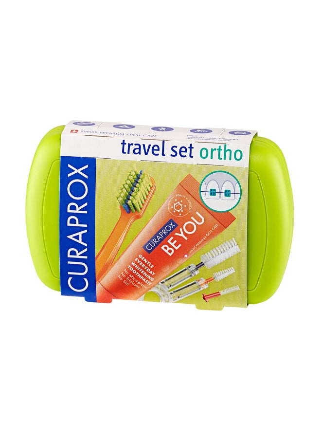 CURAPROX Travel Set Ortho Green I Includes CS 5460 Travel Toothbrush, 10ml Be You Toothpaste, CPS Prime 07 & 09 Interdental Brushes I Compact Oral Care Kit for On-the-Go - Image 1