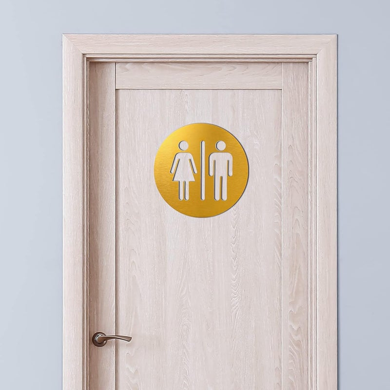 Hotop Men and Women Bathroom Sign 7.87 x 7.87 Inch Metal Unisex Restroom Door Signs Decor for Office Businesses Restaurant Home Bathroom Wall Decor Adhesive Backed (Gold) - Image 1