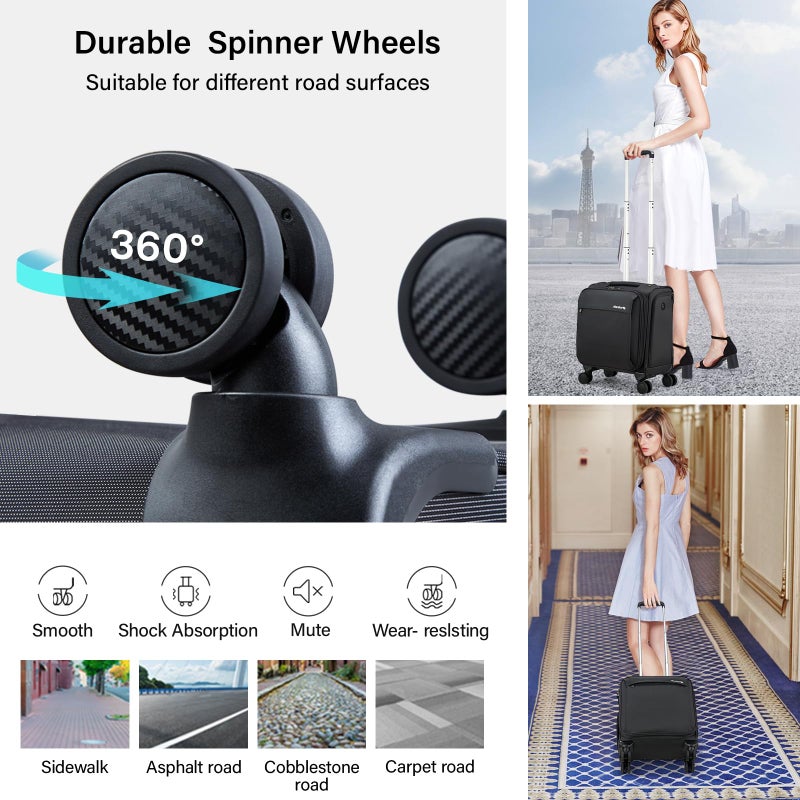 Hanke 16 Inch Underseat Carry On Luggage with Wheels Small Suitcase Softside Luggage Bags for Travel Lightweight Suitcases with Wheels Travel Luggage Personal Item for Men and Women(Dark Gray) - Image 5