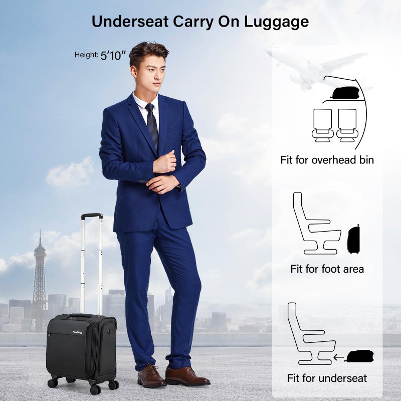 Hanke 16 Inch Underseat Carry On Luggage with Wheels Small Suitcase Softside Luggage Bags for Travel Lightweight Suitcases with Wheels Travel Luggage Personal Item for Men and Women(Dark Gray) - Image 2