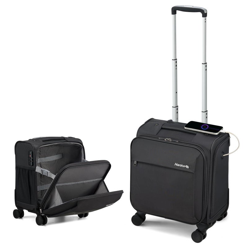 Hanke 16 Inch Underseat Carry On Luggage with Wheels Small Suitcase Softside Luggage Bags for Travel Lightweight Suitcases with Wheels Travel Luggage Personal Item for Men and Women(Dark Gray) - Image 1