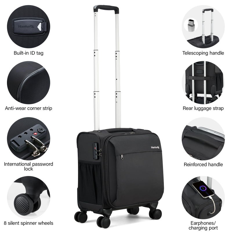 Hanke 16 Inch Underseat Carry On Luggage with Wheels Small Suitcase Softside Luggage Bags for Travel Lightweight Suitcases with Wheels Travel Luggage Personal Item for Men and Women(Dark Gray) - Image 4