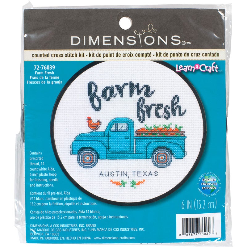Dimensions Farm Fresh Personalized Counted Cross Stitch Kit for Beginners, 6" Diameter, Multicolor 4 Piece - Image 1