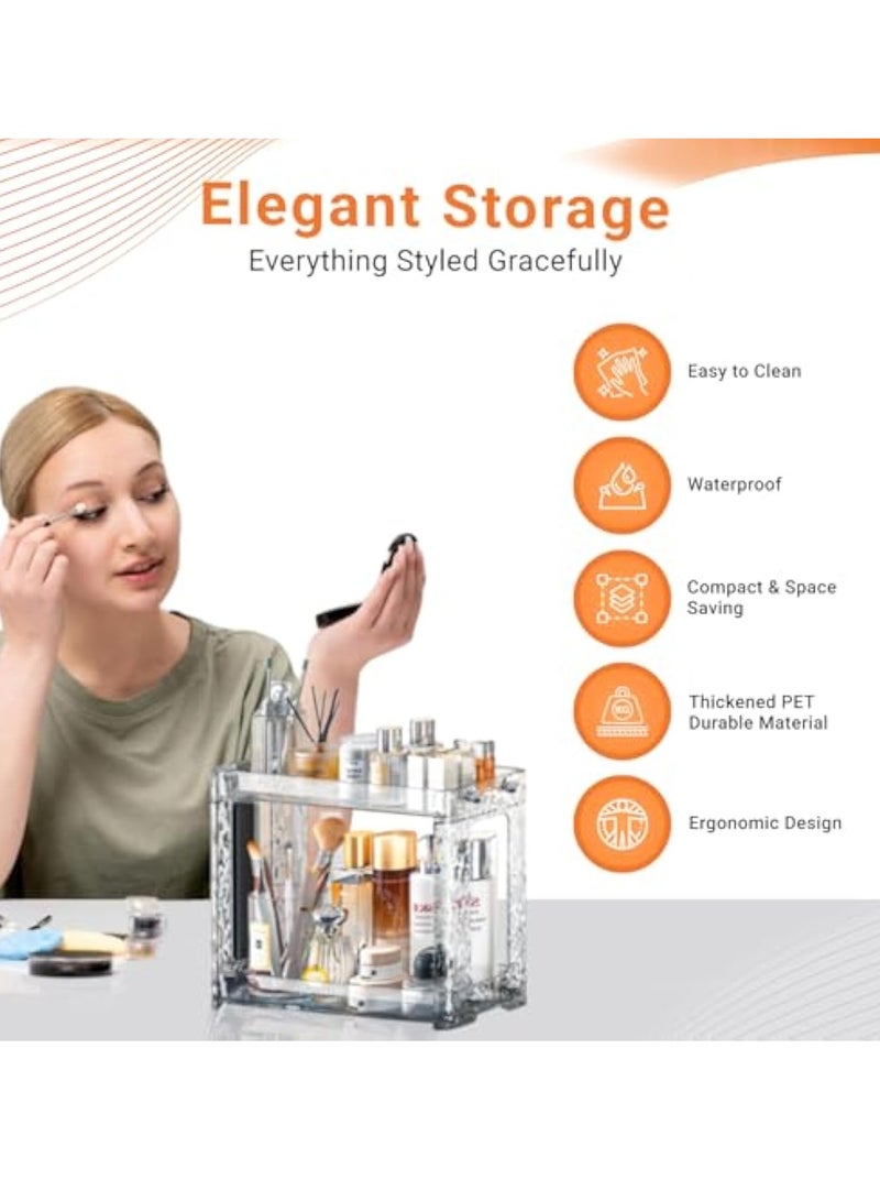 YelaJoy 2-Tier Perfume and Makeup Organizer Countertop, Portable Bathroom and Vanity Storage Solution for Skincare, Cosmetics, and Accessories, Space-Saving Design for Corners and Cabinets (Transparent) - Image 3
