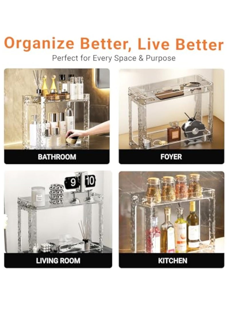 YelaJoy 2-Tier Perfume and Makeup Organizer Countertop, Portable Bathroom and Vanity Storage Solution for Skincare, Cosmetics, and Accessories, Space-Saving Design for Corners and Cabinets (Transparent) - Image 4