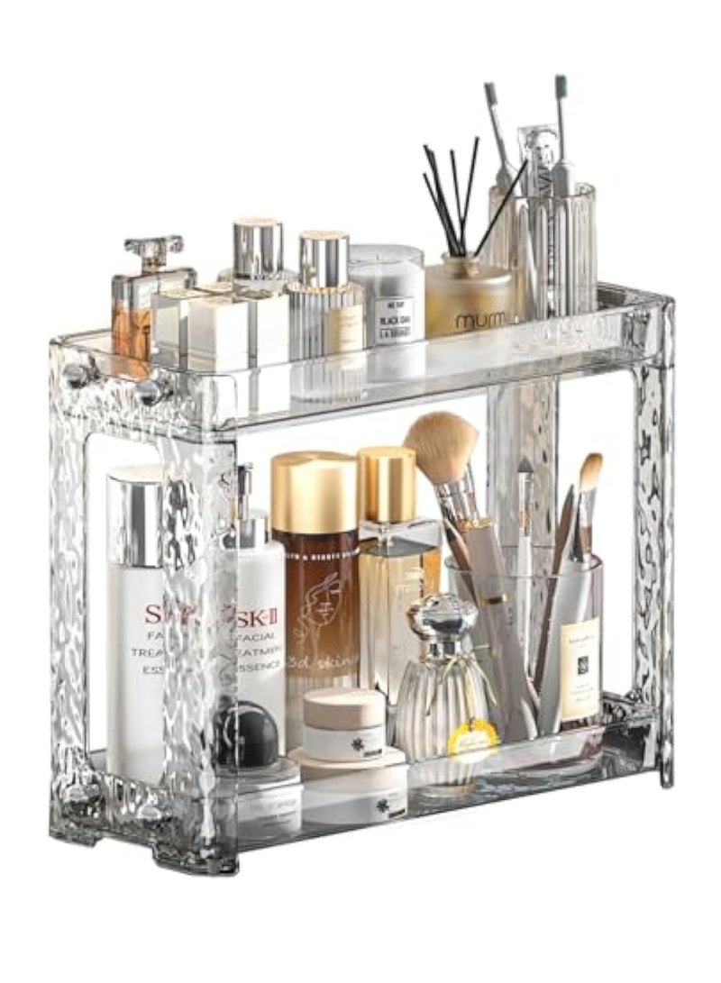 YelaJoy 2-Tier Perfume and Makeup Organizer Countertop, Portable Bathroom and Vanity Storage Solution for Skincare, Cosmetics, and Accessories, Space-Saving Design for Corners and Cabinets (Transparent) - Image 1