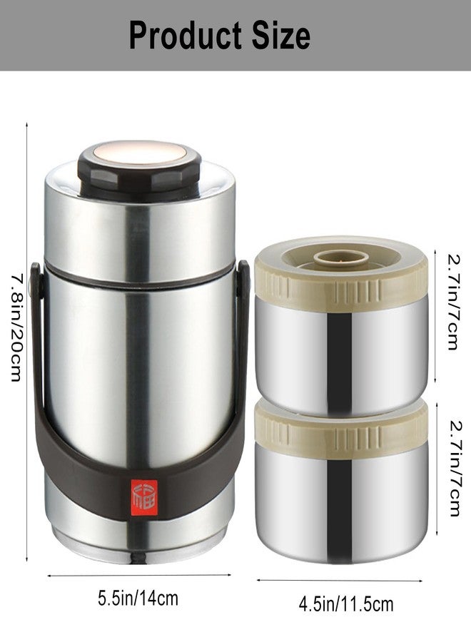 Goldmeet Thermal For Hot Food,1.5L Bento Lunch Box,2-Tier Stackable Insulated Food Jar,Portable Stainless Steel Food Container,Leakproof Insulated Lunch Container For Hot Food,For Office Picnic Travel(Silver) - Image 2