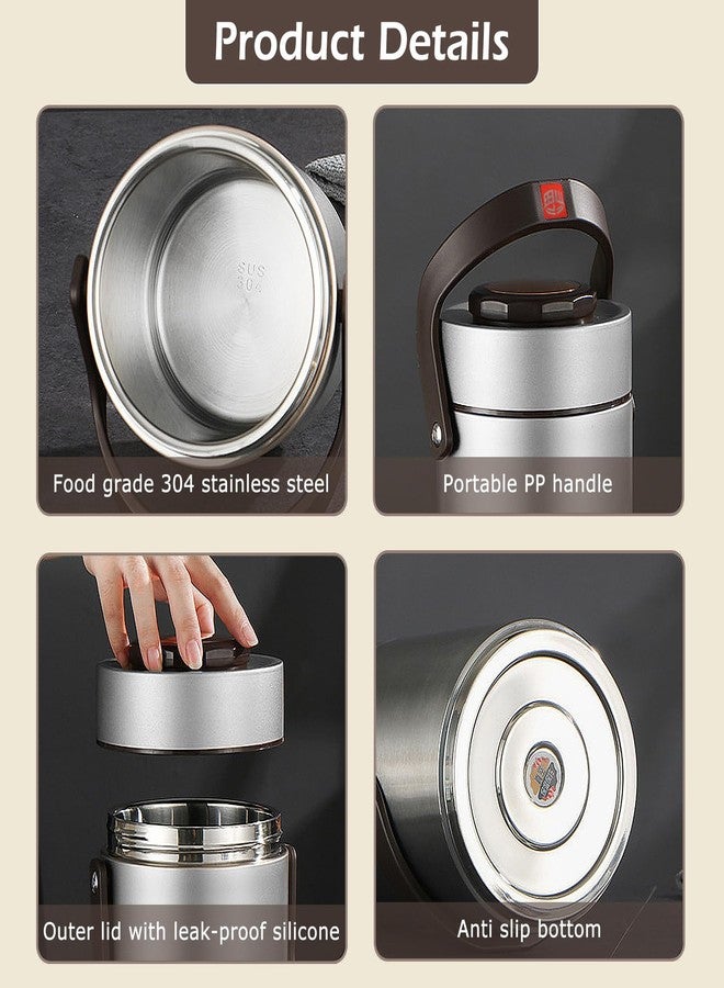 Goldmeet Thermal For Hot Food,1.5L Bento Lunch Box,2-Tier Stackable Insulated Food Jar,Portable Stainless Steel Food Container,Leakproof Insulated Lunch Container For Hot Food,For Office Picnic Travel(Silver) - Image 3