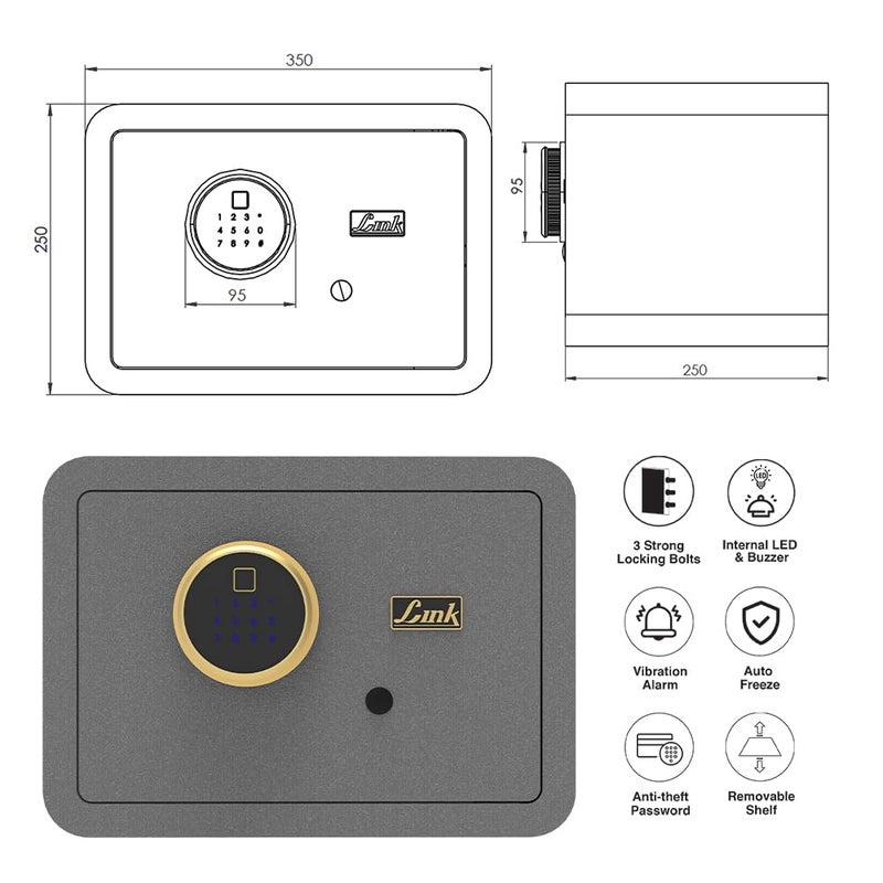 Link Smart Ultron Safe Locker for Home 17L Capacity Motorized Digital Lock Fingerprint PIN Access AntiTheft password Vibration Alarm Grey - Image 5