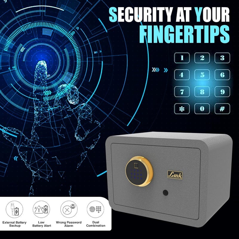 Link Smart Ultron Safe Locker for Home 17L Capacity Motorized Digital Lock Fingerprint PIN Access AntiTheft password Vibration Alarm Grey - Image 4
