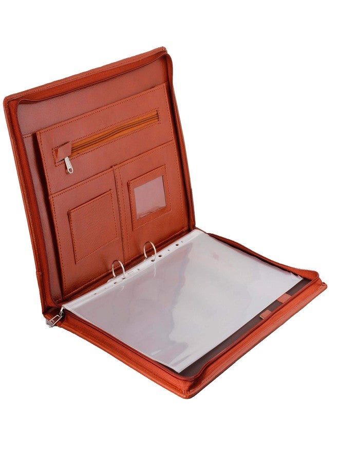 ZesTale Professional Leatherette Material 2 Ring File Folders, Conference Folder| Certificate Document Folder | Certificates Folder | Leather File folders for documents | Folders with 20 Leafs (Tan) - Image 1