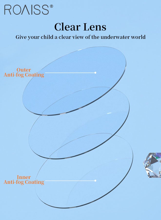 رويس قطعتان من طقم نظارات سباحة للأطفال، نظارات سباحة مقاومة للماء ومضادة للضباب مع سدادات أذن مدمجة، نظارات واضحة رؤية لحمام السباحة للأولاد والبنات من سن 3 إلى 15 عامًا، باللون الأزرق والأرجواني - Image 4