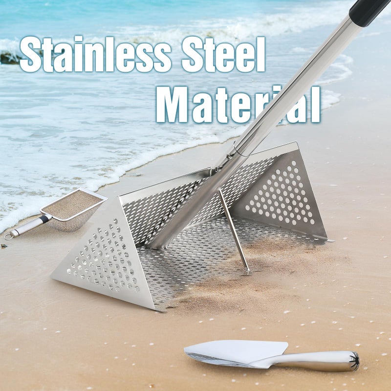 AugFir Sand Flea Rake, Stainless Steel Sand Sifter, Shark Tooth Sifter with A 16-Inch Wide Drain Screen for Finding Fleas,Shells and Shark Teeth - Image 3