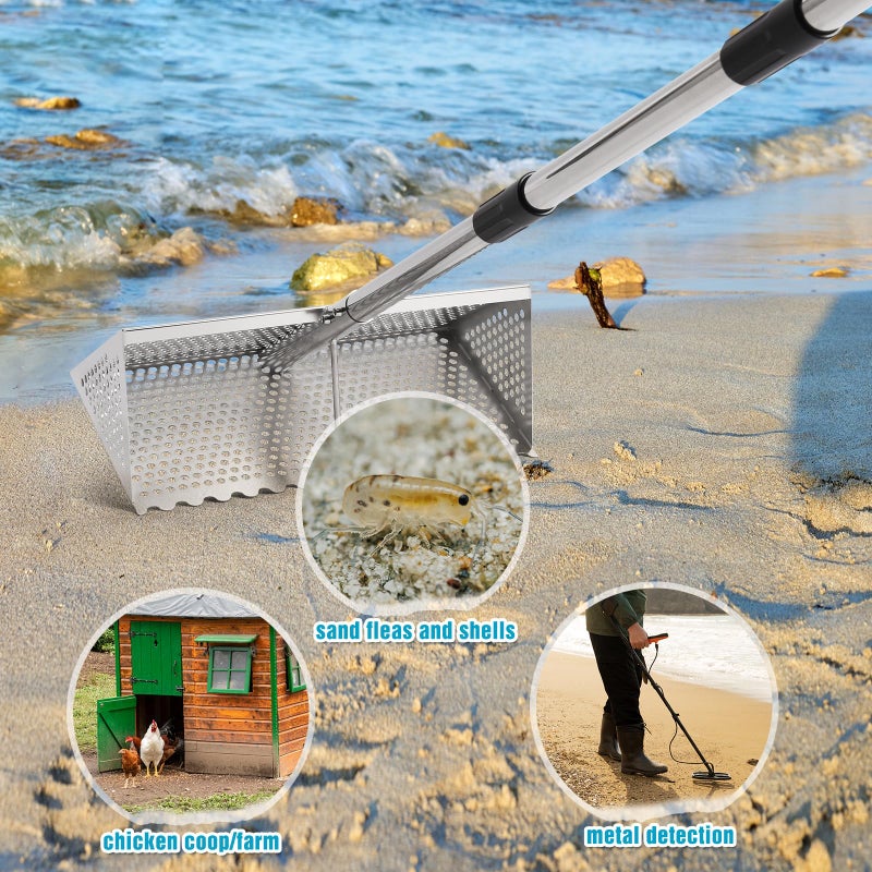AugFir Sand Flea Rake, Stainless Steel Sand Sifter, Shark Tooth Sifter with A 16-Inch Wide Drain Screen for Finding Fleas,Shells and Shark Teeth - Image 5