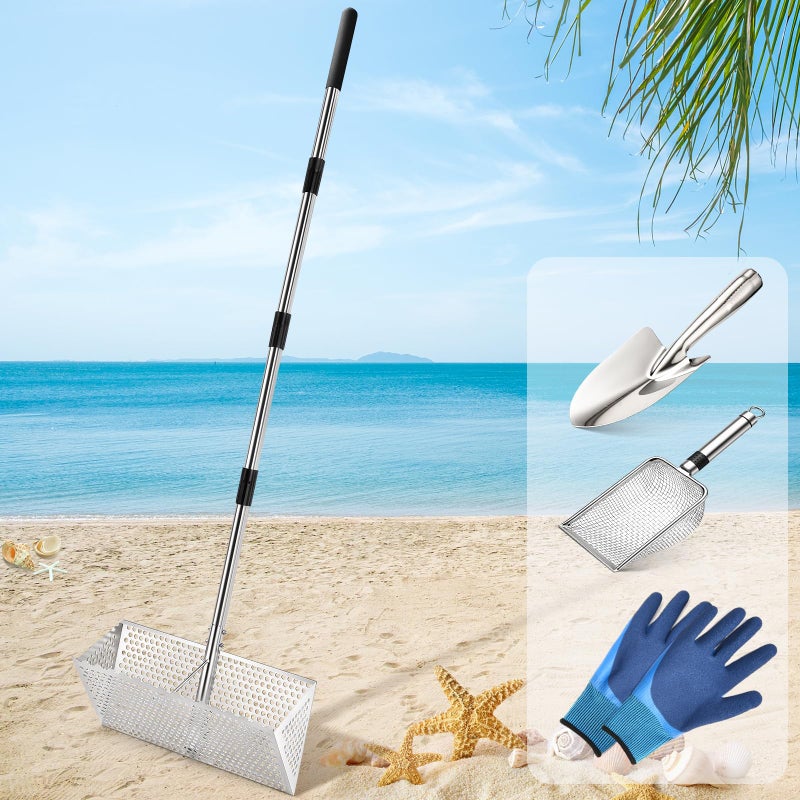 AugFir Sand Flea Rake, Stainless Steel Sand Sifter, Shark Tooth Sifter with A 16-Inch Wide Drain Screen for Finding Fleas,Shells and Shark Teeth - Image 1